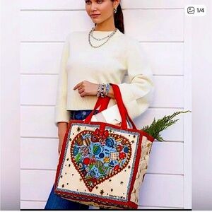 Christmas Brighton Red and Cream Tote Bag